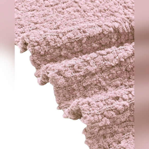 NWT MEROKEETY Womens Pink Long Sleeve Sherpa Fleece Sweater Side Slit Sz Large - Picture 4 of 4